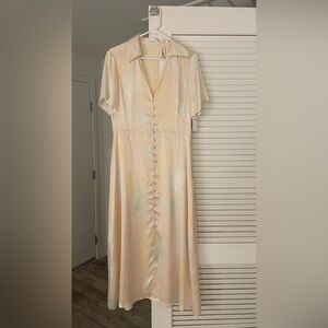Equipment Cream Button-Front Midi Dress